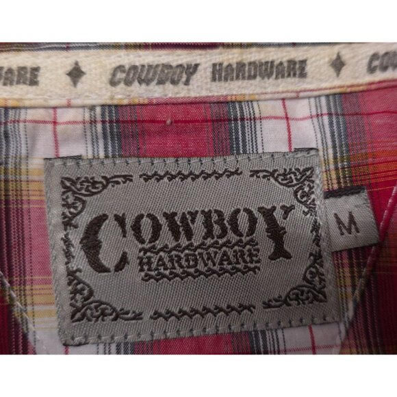 Cowboy Hardware Mens Medium Red Plaid Embroidered Steer Skull Pearl Snap Shirt - Picture 11 of 12